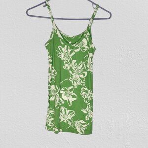 Banana Republic Island Floral Flower Print Green Spaghetti Strap Tank Top Size S